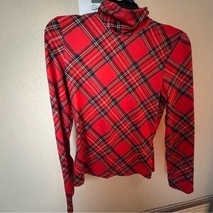 Red Plaid Turtleneck Top